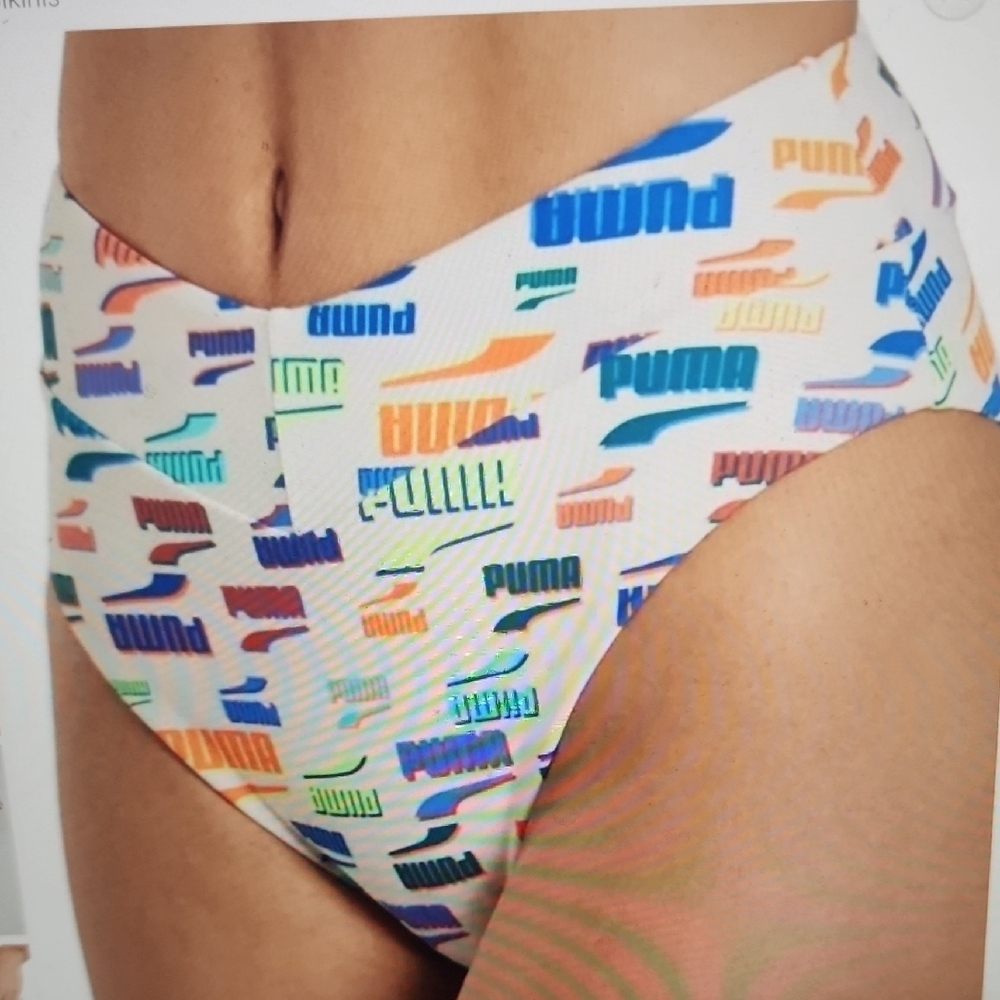 Puma Women's Colorful Logo High-Waist Bikini Bottom Size M